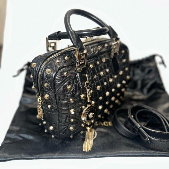 Versace Nappa Barocco Quilted Studded Vanitas Demetra in Black - Picture 5 of 11
